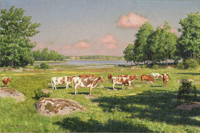 johan krouthen Sommarlandskap med betande boskap oil painting picture